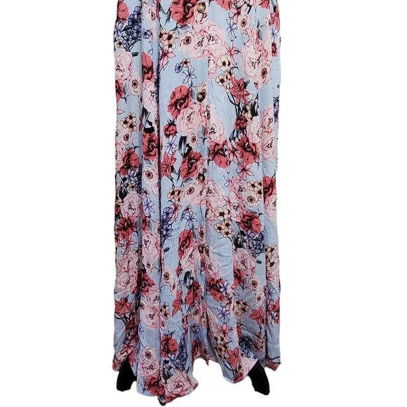 Listicle Blue Pink Floral Maxi Dress Strappy Button Front Pockets  Large - Picture 3 of 11